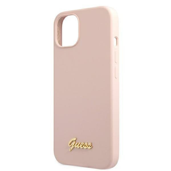 Guess GUHMP13MLSLMGLP iPhone 13 / 14 /15 6.1&quot; jasnoróżowy/light pink hardcase Silicone Script Gold Logo Magsafe