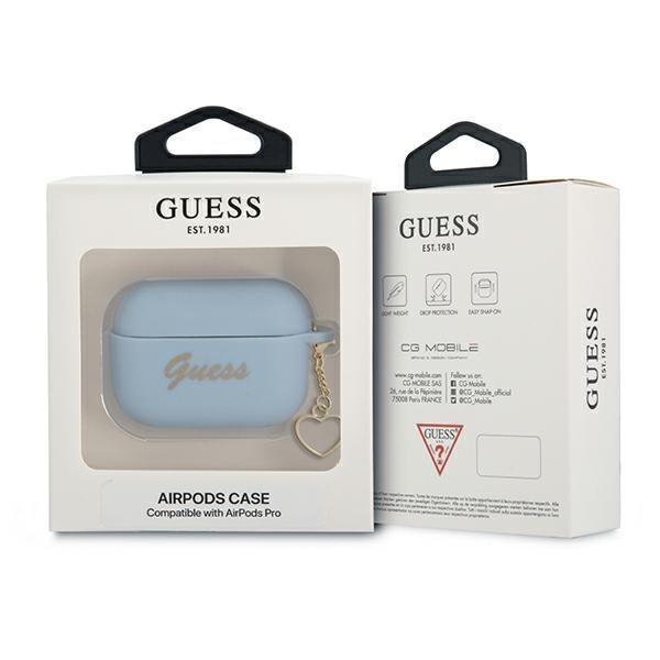 Guess GUAPLSCHSB AirPods Pro cover niebieski/blue Silicone Charm Heart Collection