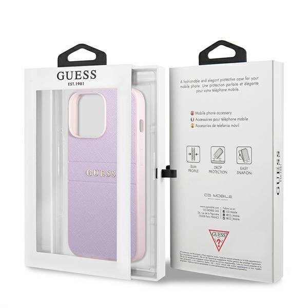 Guess GUHCP13LPSASBPU iPhone 13 Pro / 136,1&quot; fioletowy/purple Saffiano Hot Stamp & Metal Logo