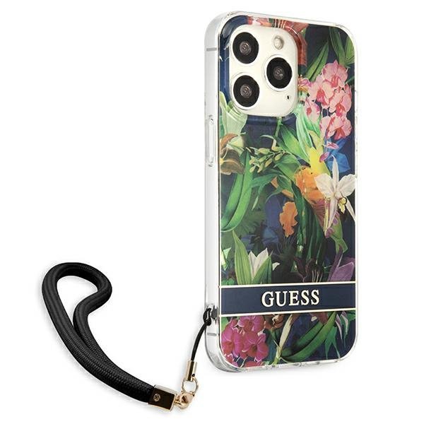 Guess GUHCP13LHFLSB iPhone 13 Pro / 13 6,1&quot; niebieski/blue hardcase Flower Strap