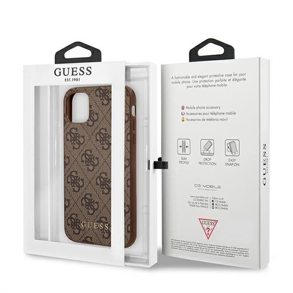Guess GUHCN61G4GFBR iPhone 11 / Xr 6,1&quot;brązowy/brown hard case 4G Metal Gold Logo