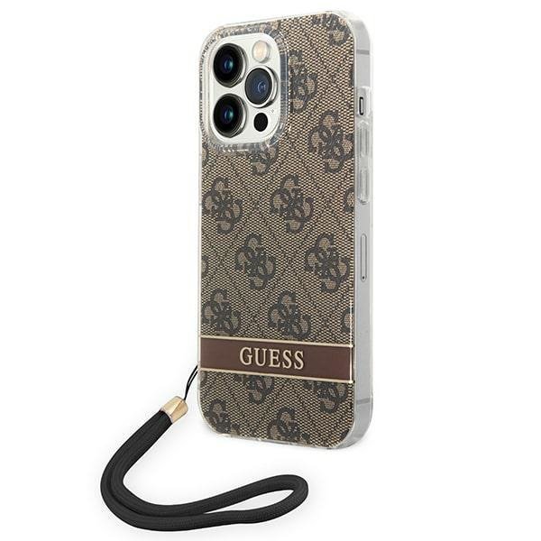 Guess GUOHCP14XH4STW iPhone 14 ProMax 6,7&quot; brązowy/brown hardcase 4G Print Strap