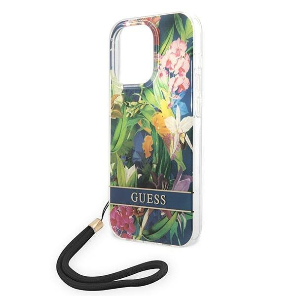 Guess GUOHCP14XHFLSB iPhone 14 Pro Max6,7&quot; niebieski/blue hardcase Flower Strap