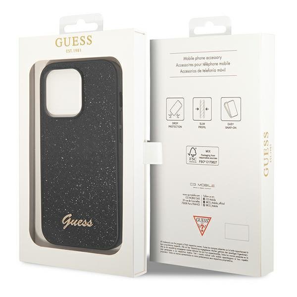 Guess GUHCP14LHGGSHK iPhone 14 Pro 6,1&quot; czarny/black hard case Glitter Script