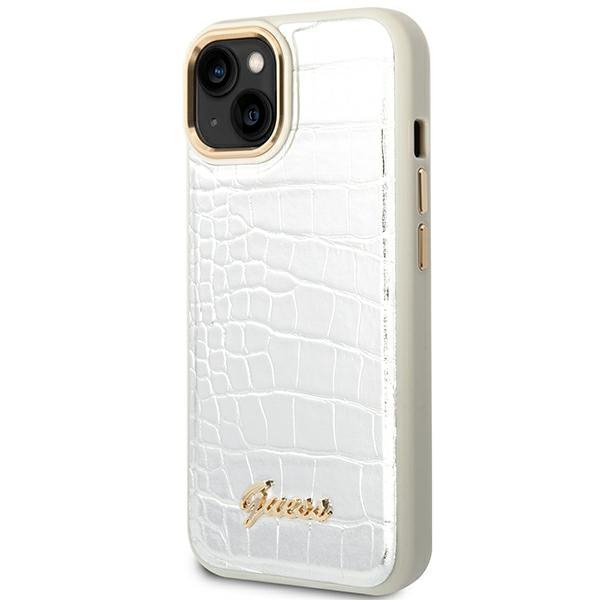 Guess GUHCP14SHGCRHS iPhone 14 / 15 / 13 6.1&quot; srebrny/silver hardcase Croco Collection