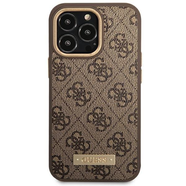 Guess GUHMP14LU4GPRW iPhone 14 Pro 6,1&quot; brązowy/brown hard case 4G Logo Plate MagSafe