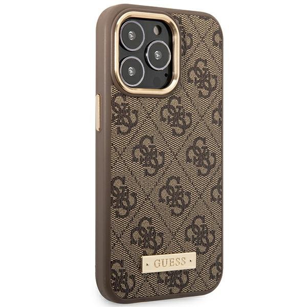 Guess GUHMP14LU4GPRW iPhone 14 Pro 6,1&quot; brązowy/brown hard case 4G Logo Plate MagSafe