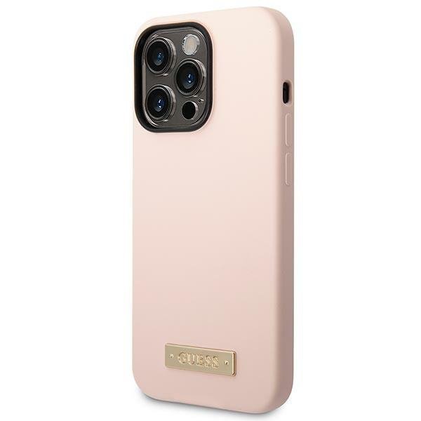 Guess GUHMP14XSBPLP iPhone 14 Pro Max6,7&quot; różowy/pink hard case Silicone Logo Plate MagSafe