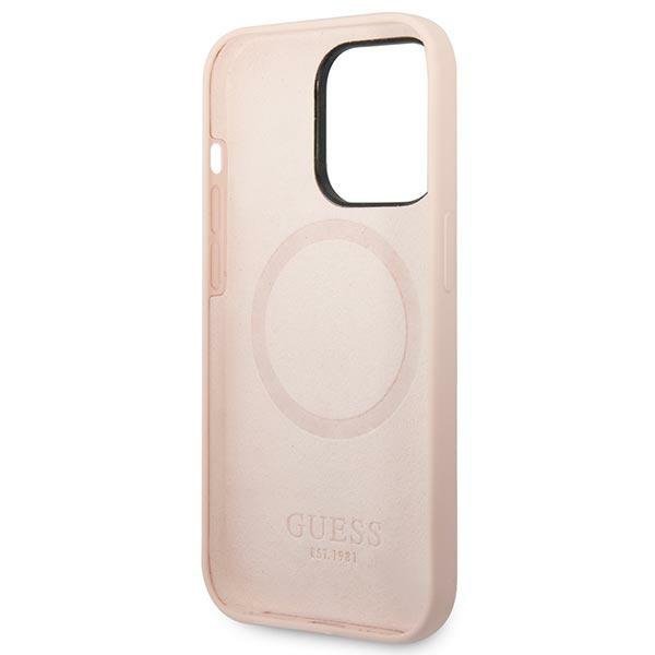 Guess GUHMP14XSBPLP iPhone 14 Pro Max6,7&quot; różowy/pink hard case Silicone Logo Plate MagSafe