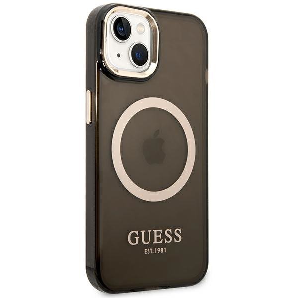 Guess GUHMP14MHTCMK iPhone 14 Plus / 15 Plus 6.7&quot; czarny/black hard case Gold Outline Translucent MagSafe