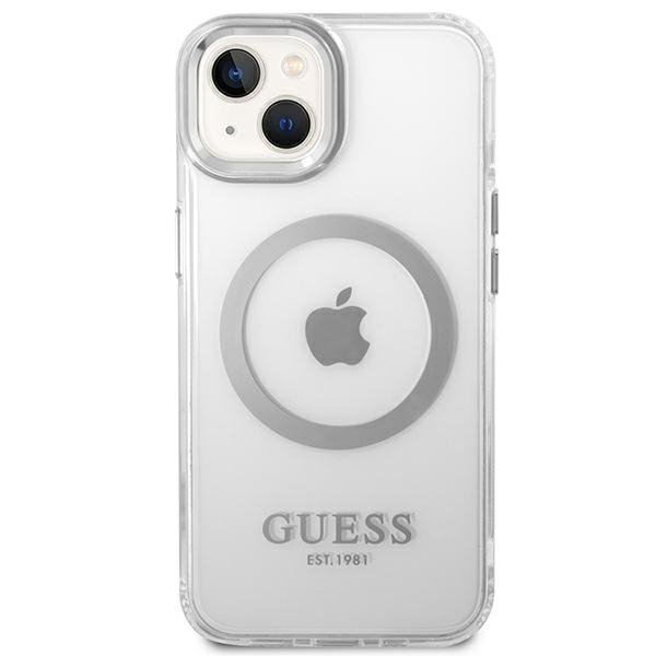 Guess GUHMP14SHTRMS iPhone 14 / 15 / 13 6.1&quot; srebrny/silver hard case Metal Outline Magsafe
