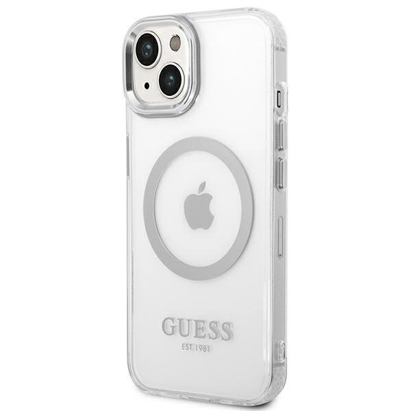 Guess GUHMP14MHTRMS iPhone 14 Plus / 15 Plus 6.7&quot; srebrny/silver hard case Metal Outline Magsafe
