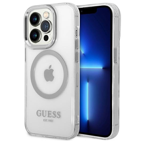 Guess GUHMP14LHTRMS iPhone 14 Pro 6,1&quot; srebrny/silver hard case Metal Outline Magsafe