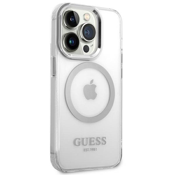 Guess GUHMP14XHTRMS iPhone 14 Pro Max 6,7&quot; srebrny/silver hard case Metal Outline Magsafe