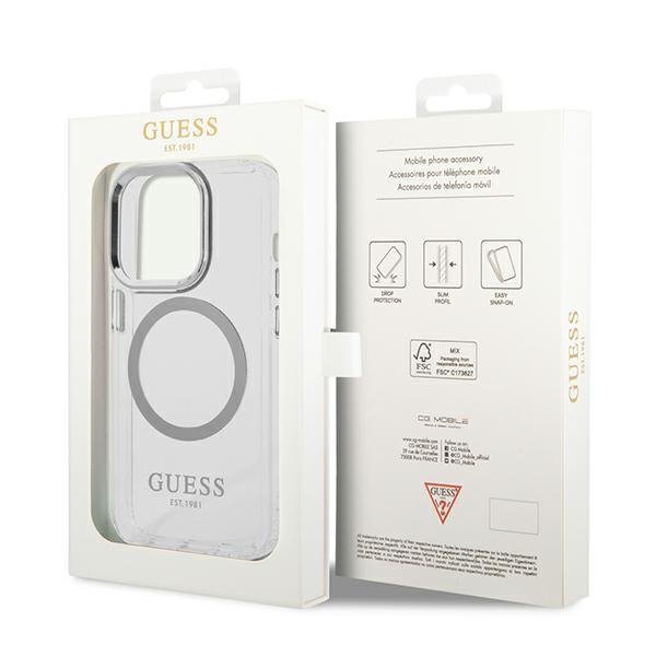 Guess GUHMP14XHTRMS iPhone 14 Pro Max 6,7&quot; srebrny/silver hard case Metal Outline Magsafe