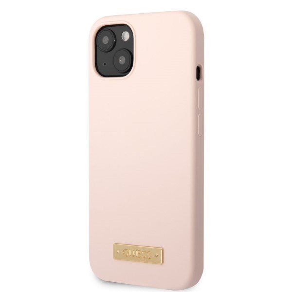 Guess GUHMP13MSBPLP iPhone 13 / 14 / 15 6.1&quot; różowy/pink hard case Silicone Logo Plate MagSafe