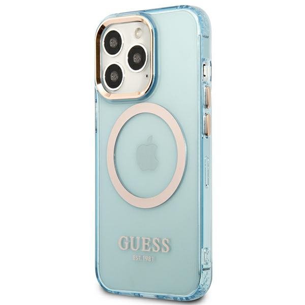 Guess GUHMP13LHTCMB iPhone 13 Pro / 13 6,1&quot; niebieski/blue hard case Gold Outline Translucent MagSafe