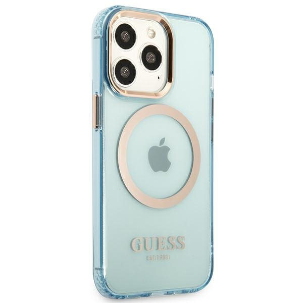 Guess GUHMP13LHTCMB iPhone 13 Pro / 13 6,1&quot; niebieski/blue hard case Gold Outline Translucent MagSafe