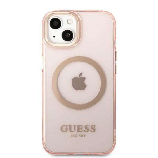 Guess GUHMP13MHTCMP iPhone 13 / 14 / 15 6.1&quot; różowy/pink hard case Gold Outline Translucent MagSafe