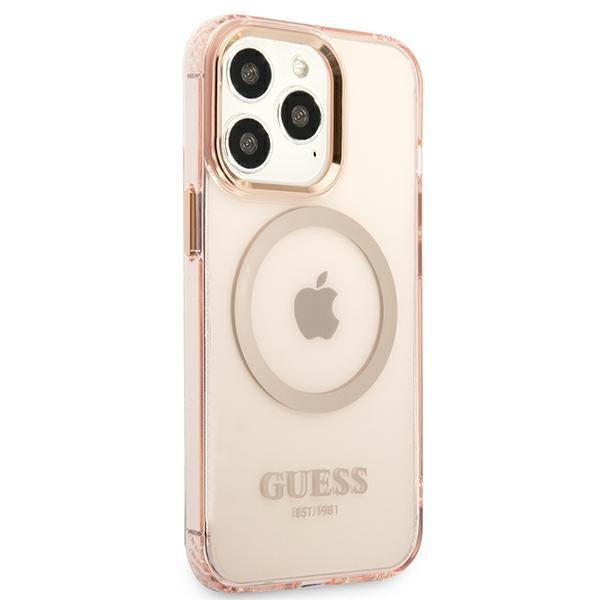 Guess GUHMP13LHTCMP iPhone 13 Pro / 13 6,1&quot; różowy/pink hard case Gold Outline Translucent MagSafe