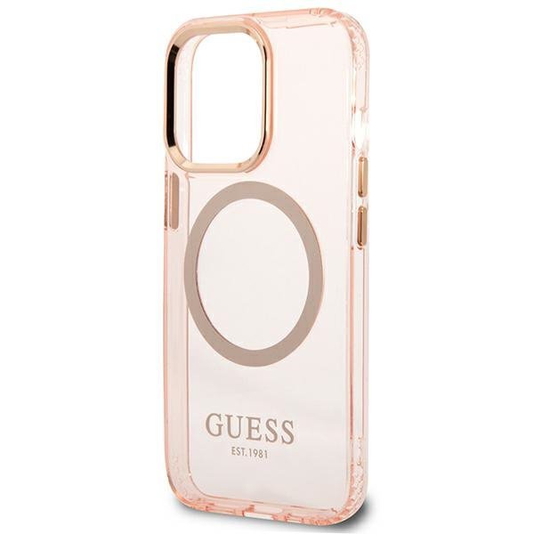 Guess GUHMP13LHTCMP iPhone 13 Pro / 13 6,1&quot; różowy/pink hard case Gold Outline Translucent MagSafe