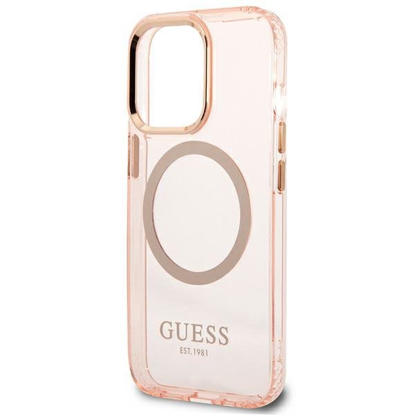 Guess GUHMP13XHTCMP iPhone 13 Pro Max 6,7&quot; różowy/pink hard case Gold Outline Translucent MagSafe
