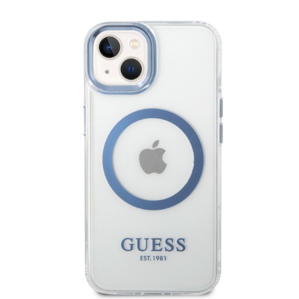 Guess GUHMP14MHTRMB iPhone 14 Plus / 15 Plus 6.7&quot; niebieski/blue hard case Metal Outline Magsafe