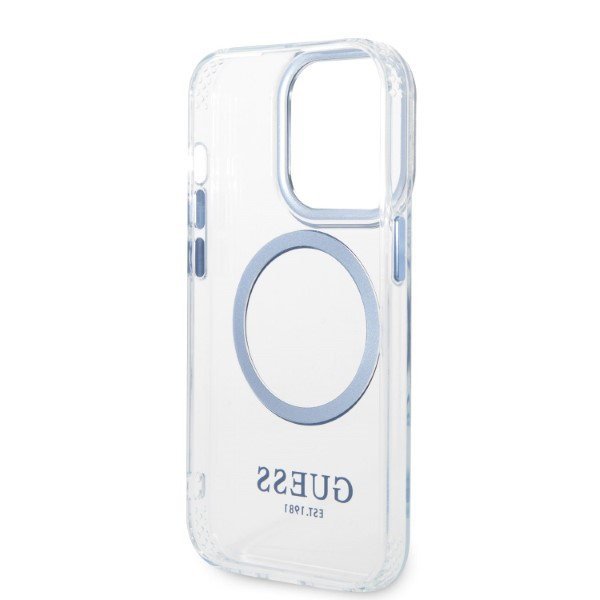 Guess GUHMP14LHTRMB iPhone 14 Pro 6,1&quot; niebieski/blue hard case Metal Outline Magsafe