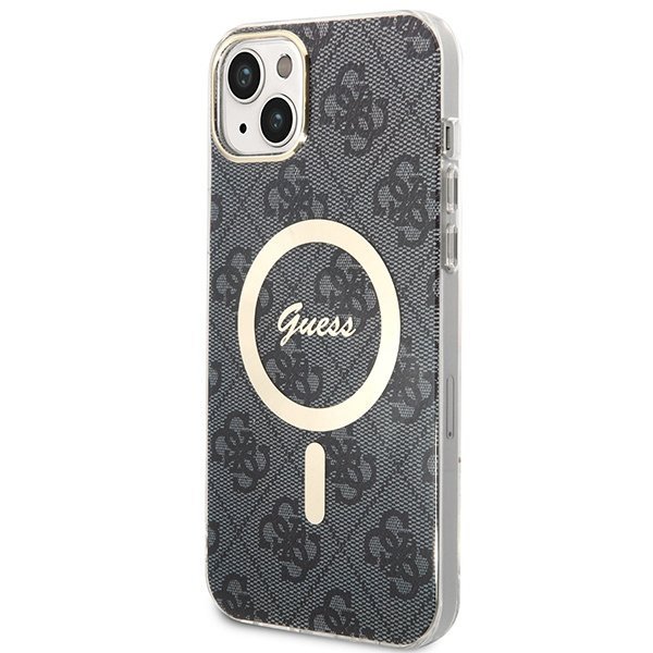 Zestaw Guess GUBPP14SH4EACSK Case+ Charger iPhone 14 / 15 / 13 6,1&quot; czarny/black hard case 4G Print MagSafe