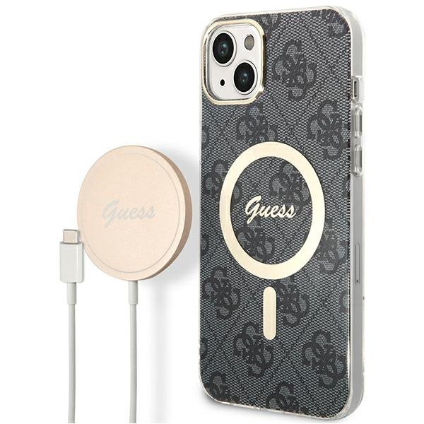 Zestaw Guess GUBPP14MH4EACSK Case+ Charger iPhone 14 Plus / 15 Plus 6.7&quot; czarny/black hard case 4G Print MagSafe