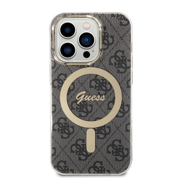 Zestaw Guess GUBPP14LH4EACSK Case+ Charger iPhone 14 Pro 6,1&quot; czarny/black hard case 4G Print MagSafe