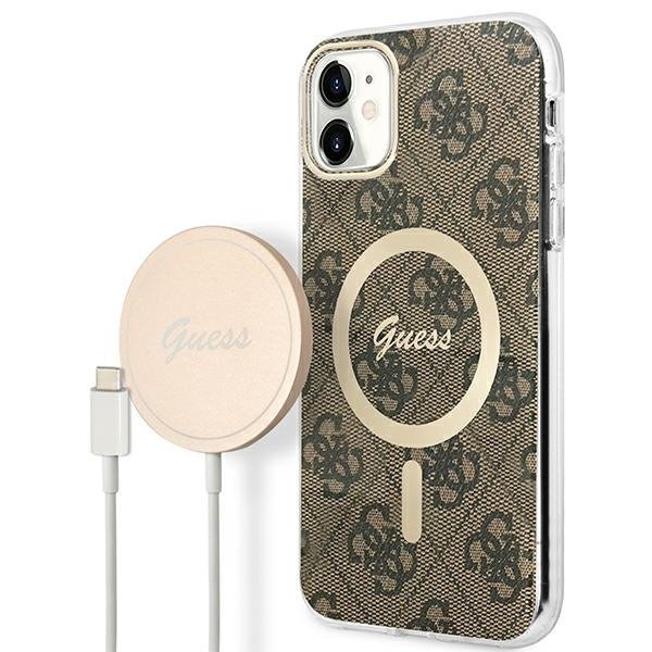 Zestaw Guess GUBPN61H4EACSW Case+Charger iPhone 11 6,1&quot; brązowy/brown hard case 4G Print MagSafe
