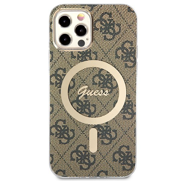 Zestaw Guess GUBPP12MH4EACSW Case+ Charger iPhone 12/12 Pro brązowy/brown hard case 4G Print MagSafe
