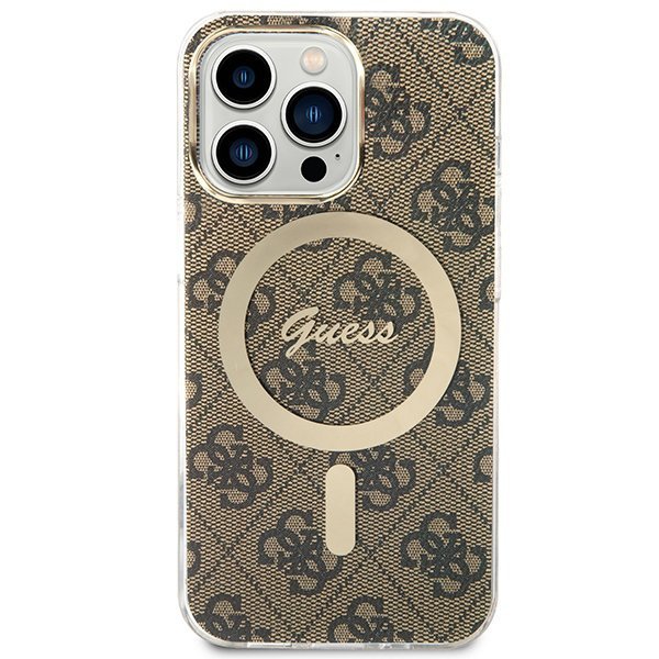 Zestaw Guess GUBPP13XH4EACSW Case+ Charger iPhone 13 Pro Max brązowy/brown hard case 4G Print MagSafe