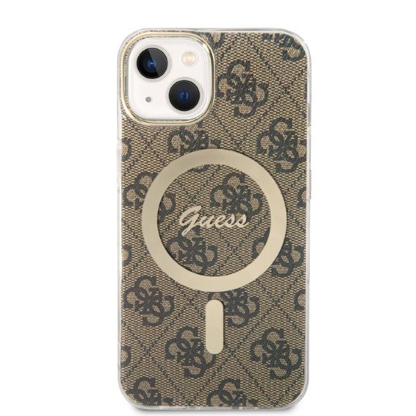 Zestaw Guess GUBPP14MH4EACSW Case+ Charger iPhone 14 Plus / 15 Plus 6.7&quot; brązowy/brown hard case 4G Print MagSafe