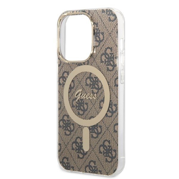 Zestaw Guess GUBPP14LH4EACSW Case+ Charger iPhone 14 Pro 6,1&quot; brązowy/brown hard case 4G Print MagSafe