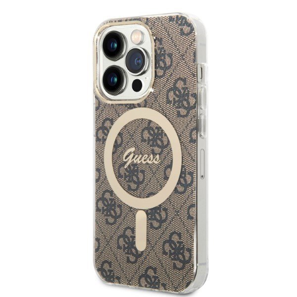 Zestaw Guess GUBPP14XH4EACSW Case+ Charger iPhone 14 Pro Max 6,7&quot; brązowy/brown hard case 4G Print MagSafe