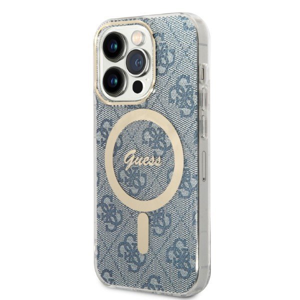 Zestaw Guess GUBPP14LH4EACSB Case+ Charger iPhone 14 Pro 6,1&quot; niebieski/blue hard case 4G Print MagSafe