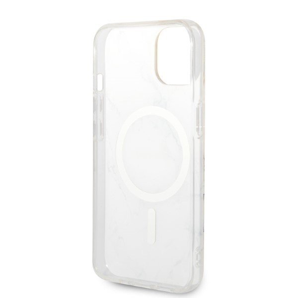 Zestaw Guess GUBPP14SHMEACSH Case+ Charger iPhone 14 / 15 / 13 6,1&quot; biały/white hard case Marble MagSafe