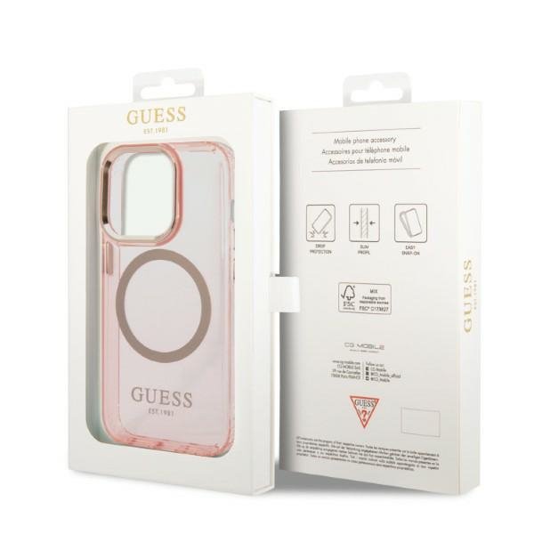 Guess GUHMP14LHTCMP iPhone 14 Pro 6,1&quot; różowy/pink hard case Gold Outline Translucent MagSafe