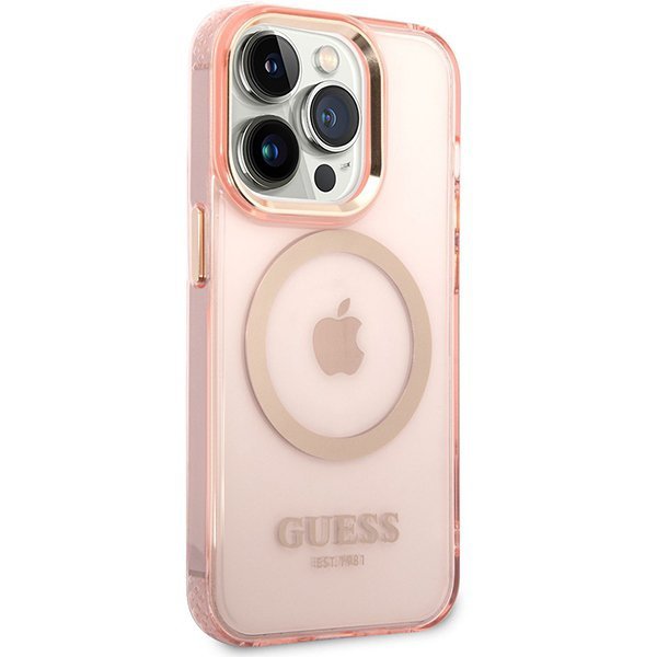 Guess GUHMP14XHTCMP iPhone 14 Pro Max 6,7&quot; różowy/pink hard case Gold Outline Translucent MagSafe