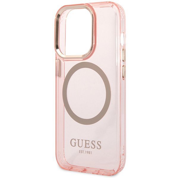Guess GUHMP14XHTCMP iPhone 14 Pro Max 6,7&quot; różowy/pink hard case Gold Outline Translucent MagSafe