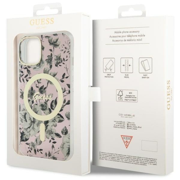 Guess GUHMP14MHCFWSP iPhone 14 Plus/ / 15 Plus 6.7&quot; różowy/pink hardcase Flower MagSafe