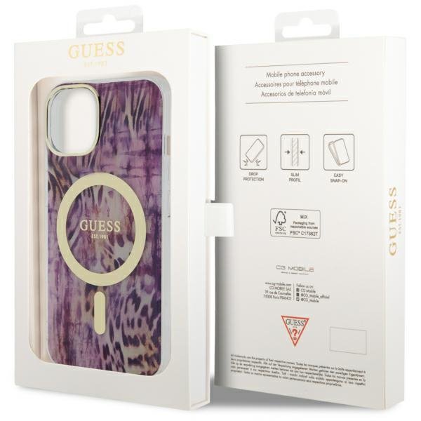 Guess GUHMP14SHLEOPWP iPhone 14 / 15 / 13 6.1&quot; różowy/pink hardcase Leopard MagSafe