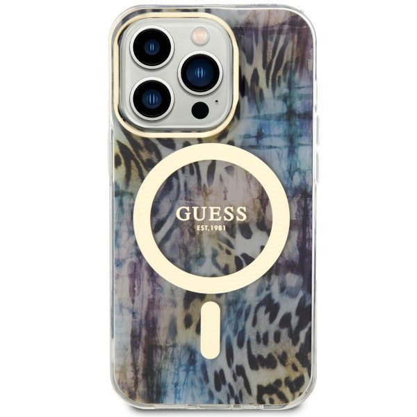 Guess GUHMP14LHLEOPWB iPhone 14 Pro 6.1&quot; niebieski/blue hardcase Leopard MagSafe