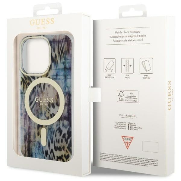 Guess GUHMP14XHLEOPWB iPhone 14 Pro Max 6.7&quot; niebieski/blue hardcase Leopard MagSafe