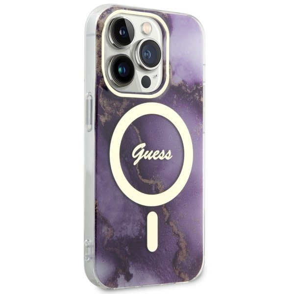 Guess GUHMP14LHTMRSU iPhone 14 Pro 6.1&quot; purpurowy/purple hardcase Golden Marble MagSafe
