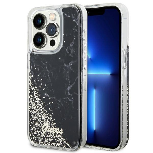 Guess GUHCP14LLCSGSGK iPhone 14 Pro 6.1&quot; czarny/black hardcase Liquid Glitter Marble