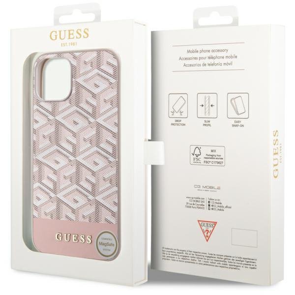 Guess GUHMP14SHGCFSEP iPhone 14 / 15 / 13 6.1&quot; różowy/pink hard case GCube Stripes MagSafe