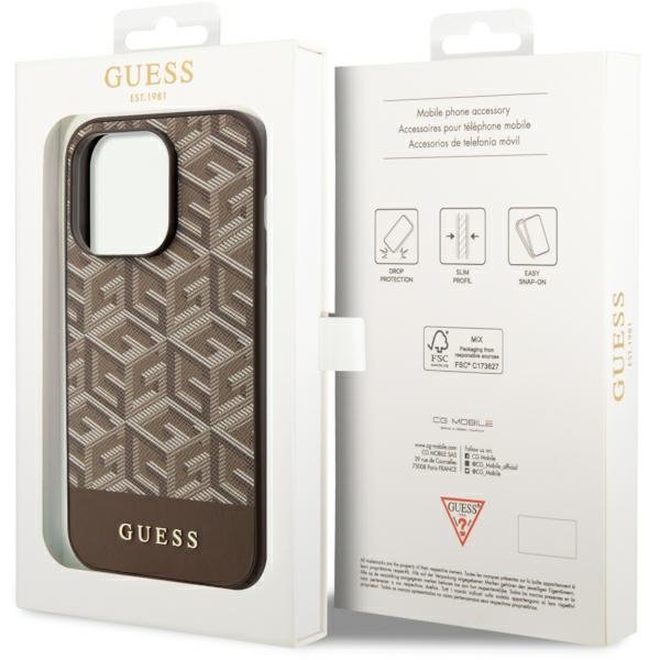 Guess GUHMP14LHGCFSEW iPhone 14 Pro 6.1&quot; brązowy/brown hard case GCube Stripes MagSafe